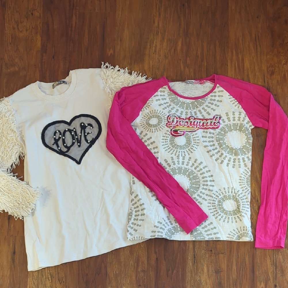 Desigual Pink and White Long Sleeve Tees for Kids